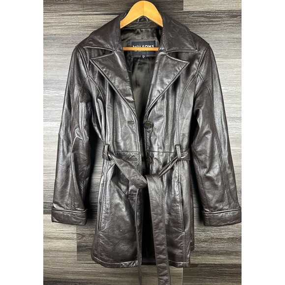 Wilson's Jacket Women's medium Dark Brown 100% Genuine Leather Collared - Picture 1 of 9